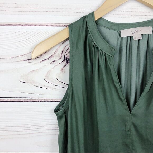 LOFT Army Green Silky Blouse Sz XXSP - Picture 3 of 5